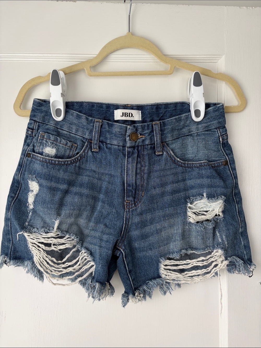 Women's Distressed Denim Shorts in Medium Blue